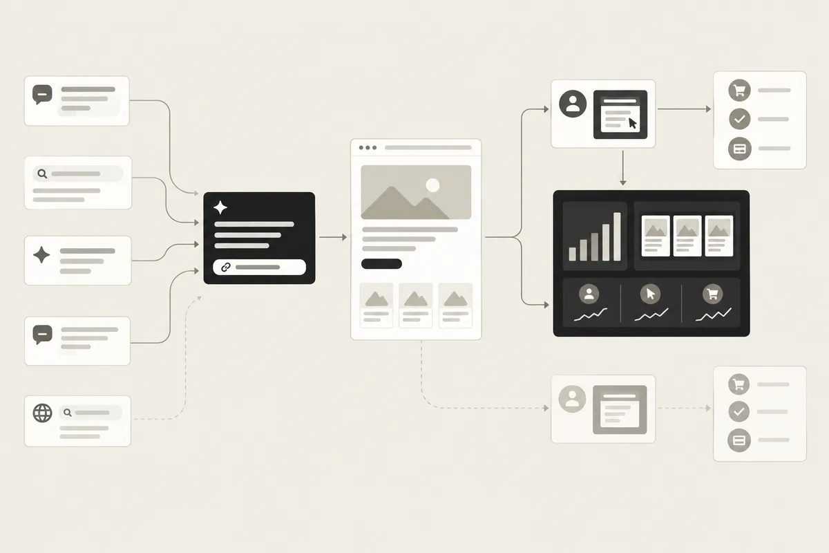 Wordless flow from AI citations to website visits, GA4 measurement, and conversions