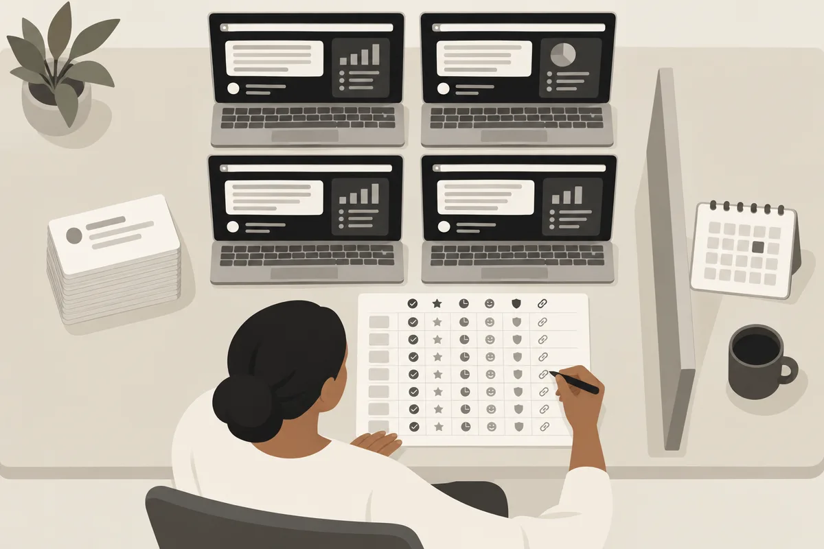 Researcher standardizing AI citation checks across platforms and recording mention quality