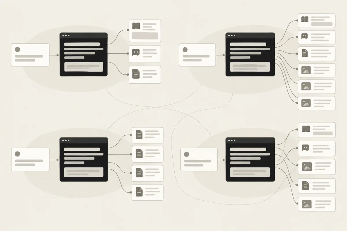 Wordless diagram comparing how AI platforms select different citation sources