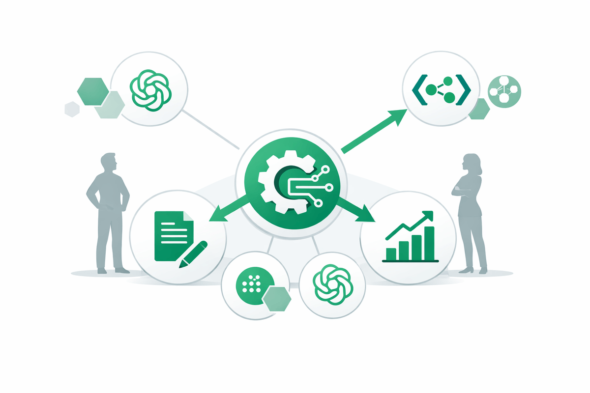 AI marketing teammates orchestrating workflows routing tasks to content, schema, and reporting streams