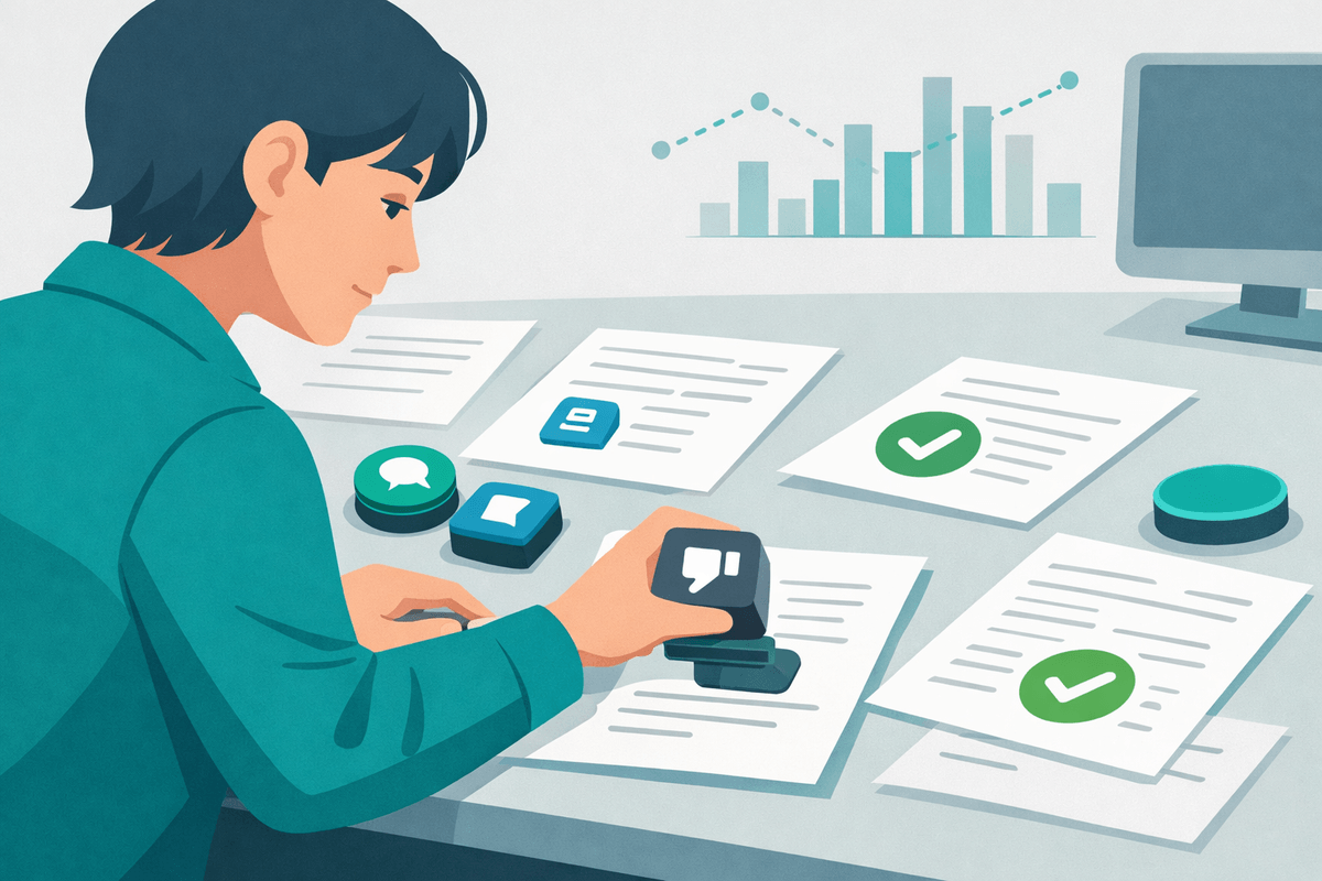 Researcher labeling AI-generated answers with mentions, citations, and sentiment for AI search visibility measurement