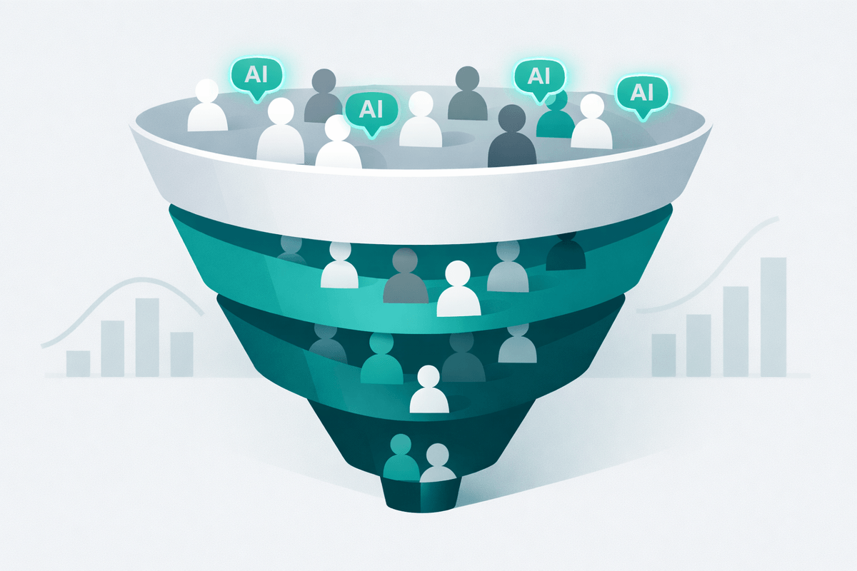 Sales pipeline with early-stage leads tagged by AI mentions illustrating AI search visibility measurement impact