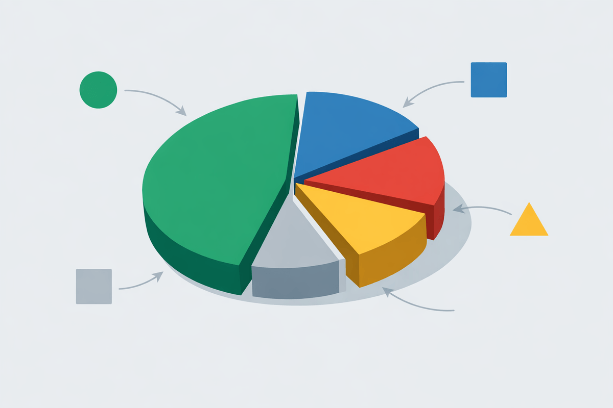 Pie chart sliced into competitor wedges symbolizing share of voice in AI search visibility measurement