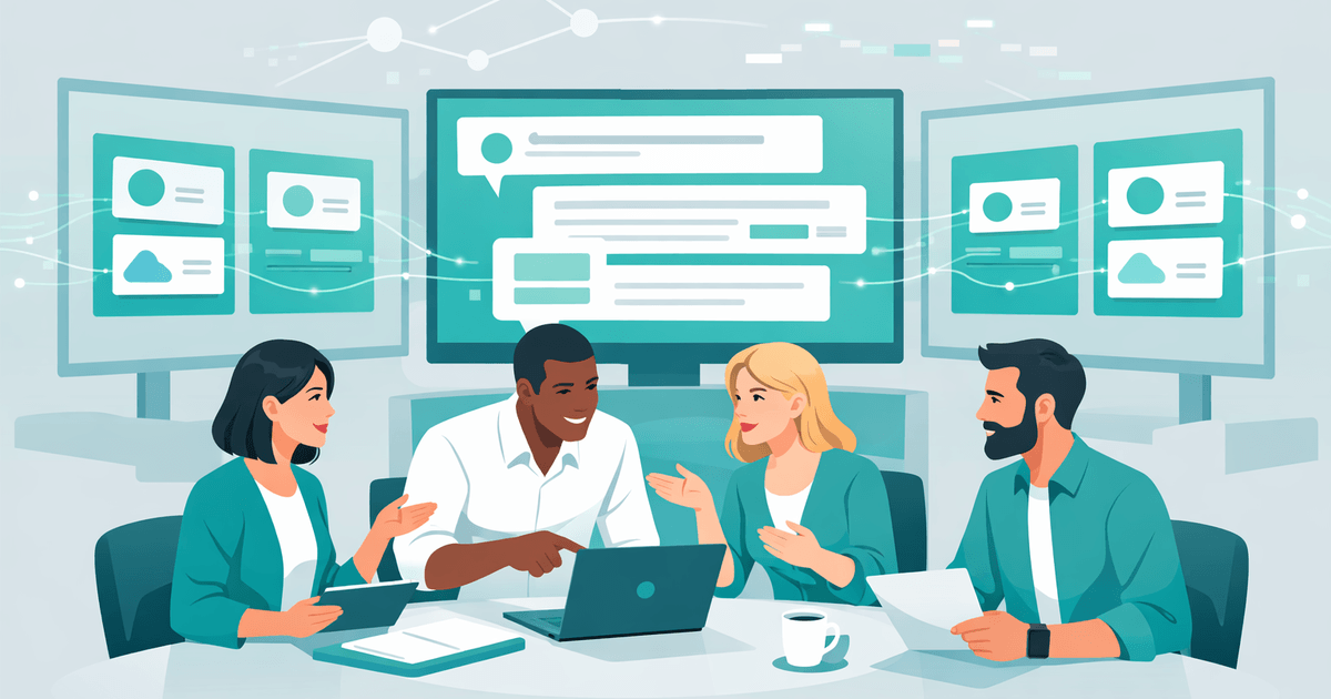 Team di marketing B2B che analizza risposte di assistenti AI con citazioni di concorrenti evidenziate per l'analisi delle menzioni di brand e dei gap di fonti