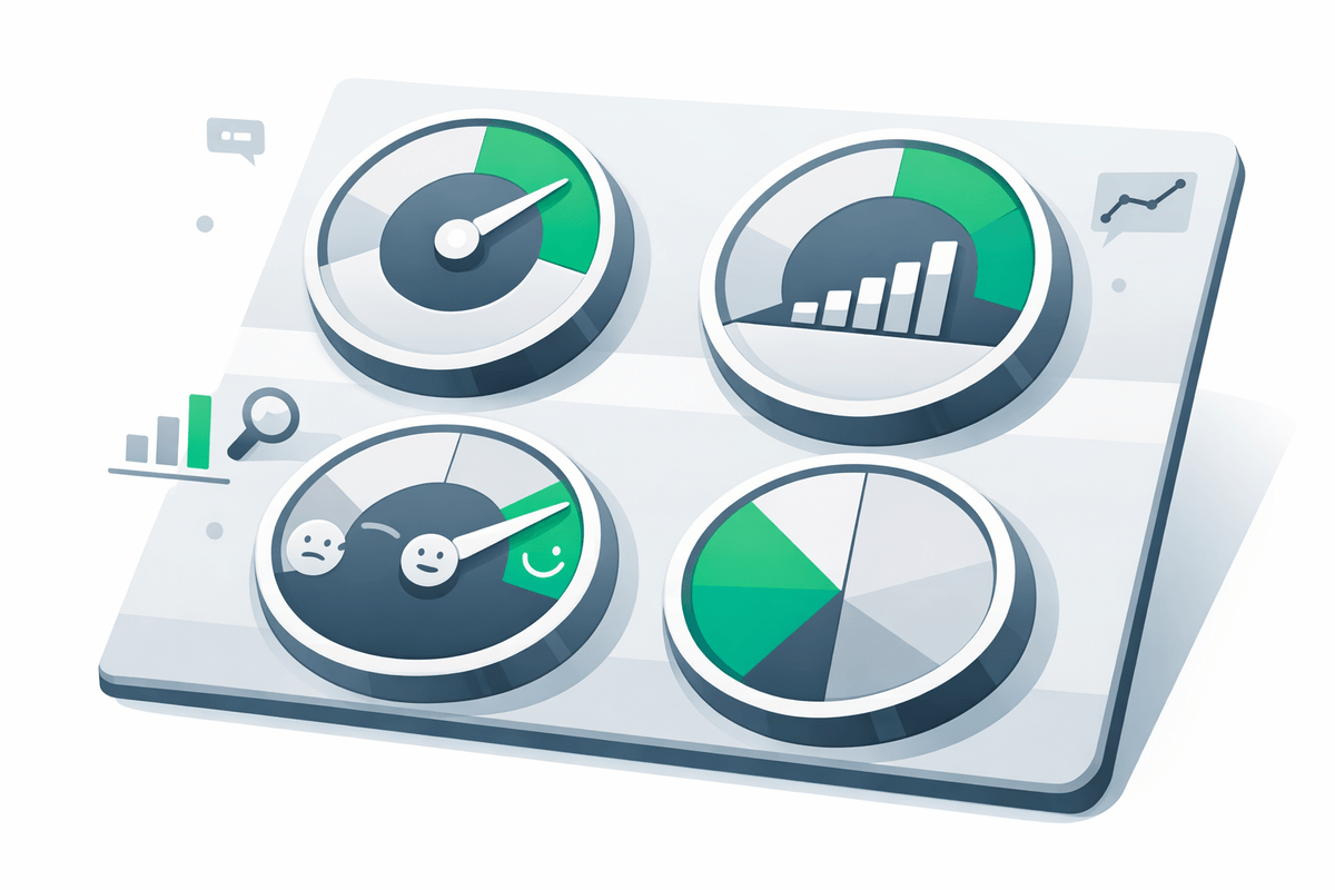 Dashboard con indicatori per citazioni, menzioni, sentiment e share dei concorrenti nell'analisi delle menzioni di brand e dei gap di fonti nella ricerca AI