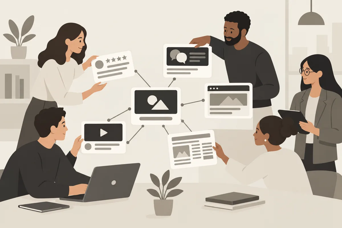 A team connects a brand to reviews, communities, video, and media to build GEO authority.