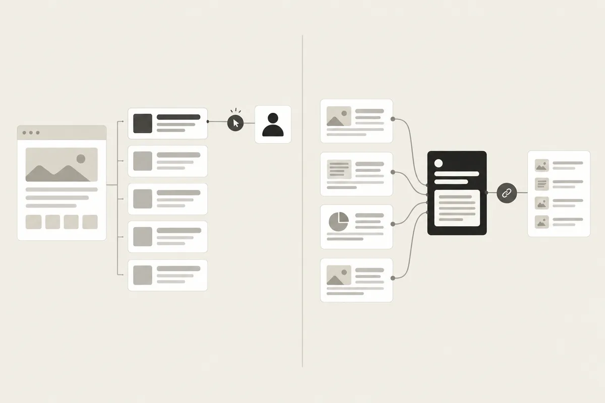 Wordless comparison of SEO link ranking and GEO citation in generated answers.
