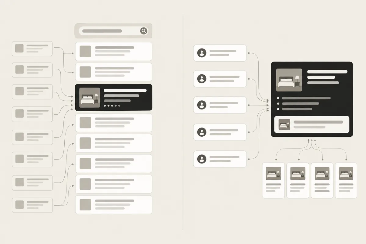 Traditional hotel SEO ranks one page, while GEO connects multiple intents to a cited AI answer