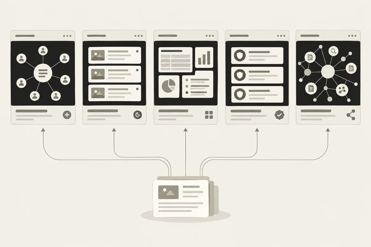 Diagramma senza testo: piattaforme diverse selezionano segnali diversi dallo stesso contenuto