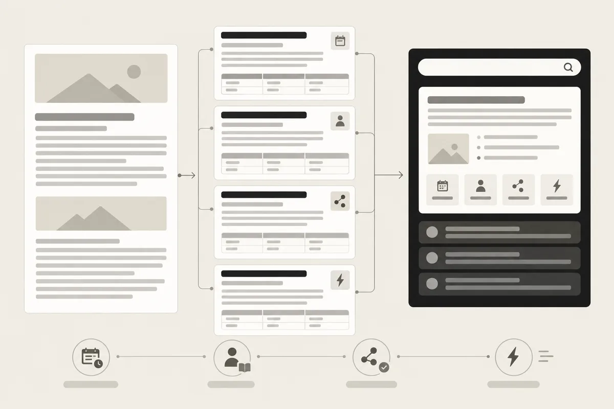 Diagramma di sezioni strutturate estratte da un articolo e riunite in una risposta AI.