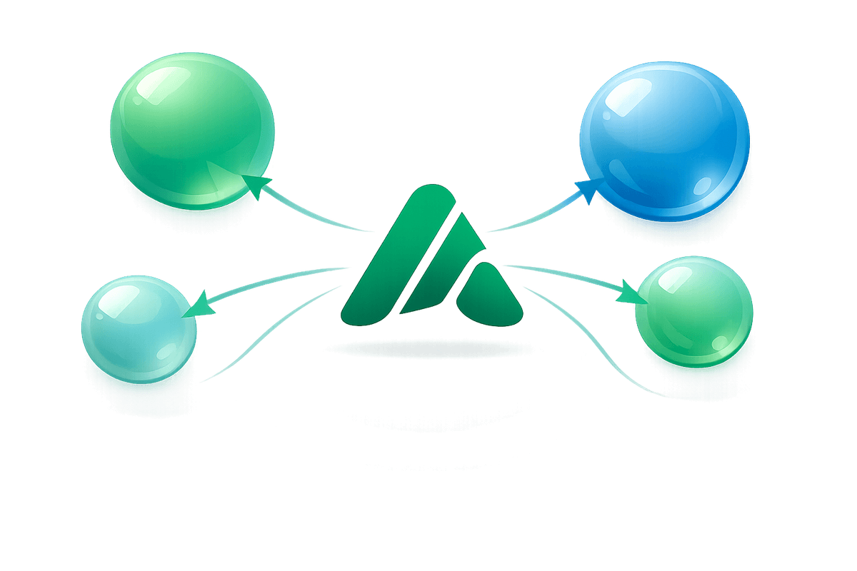 Illustrazione di un logo brand connesso a bolle di assistenti AI che mostrano il flusso di citazioni nel Core Update di Google di marzo 2026