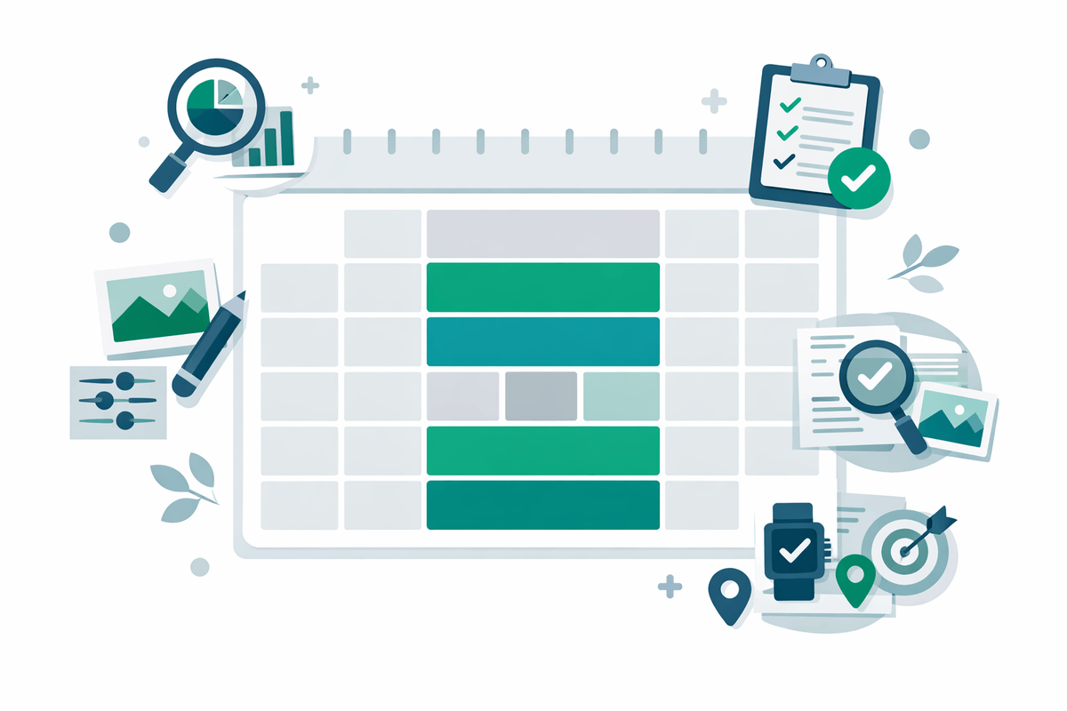 Illustrazione di un calendario del piano di recupero SEO e visibilita AI di quattro settimane per il Core Update di Google di marzo 2026