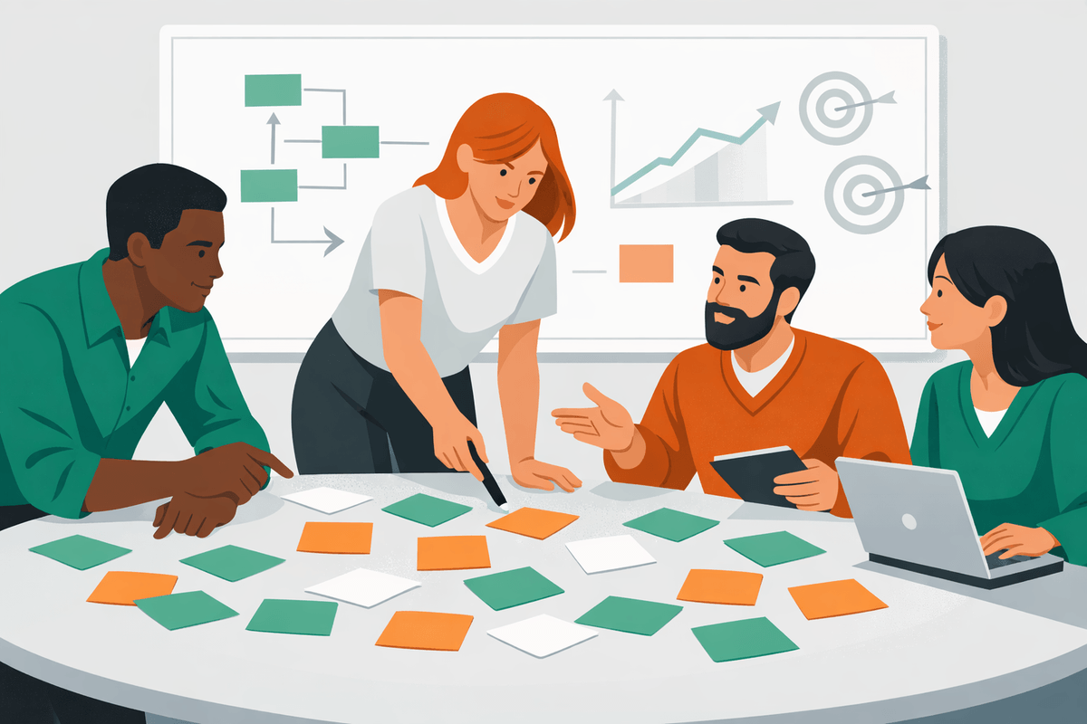 Team che collabora sulla strategia SEO con post-it dopo il Core Update di Google di marzo 2026