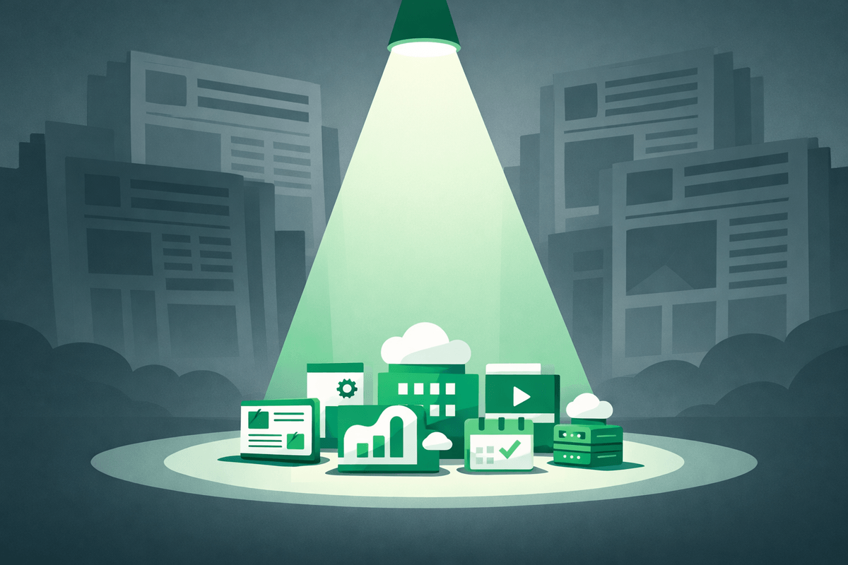 Spotlight on niche websites with mainstream news buildings in shadow illustrating how Claude picks sources