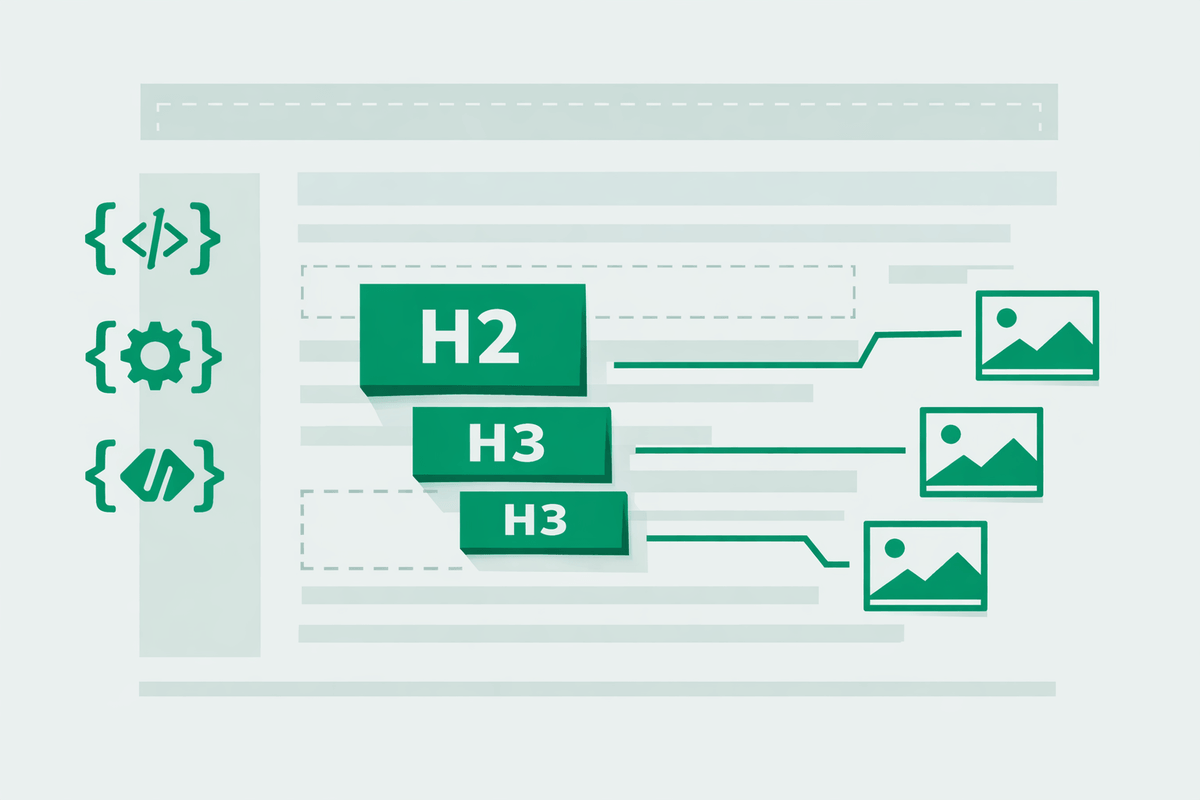 Blueprint illustration of webpage showing schema markup, headings, and alt text for how to get cited by ChatGPT