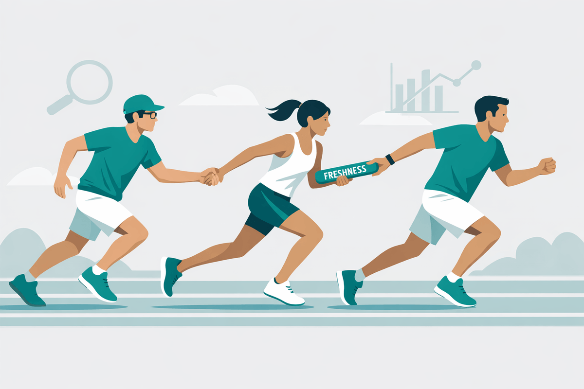 Relay race passing a freshness baton symbolizing indexing, content, and monitoring in IndexNow for GEO
