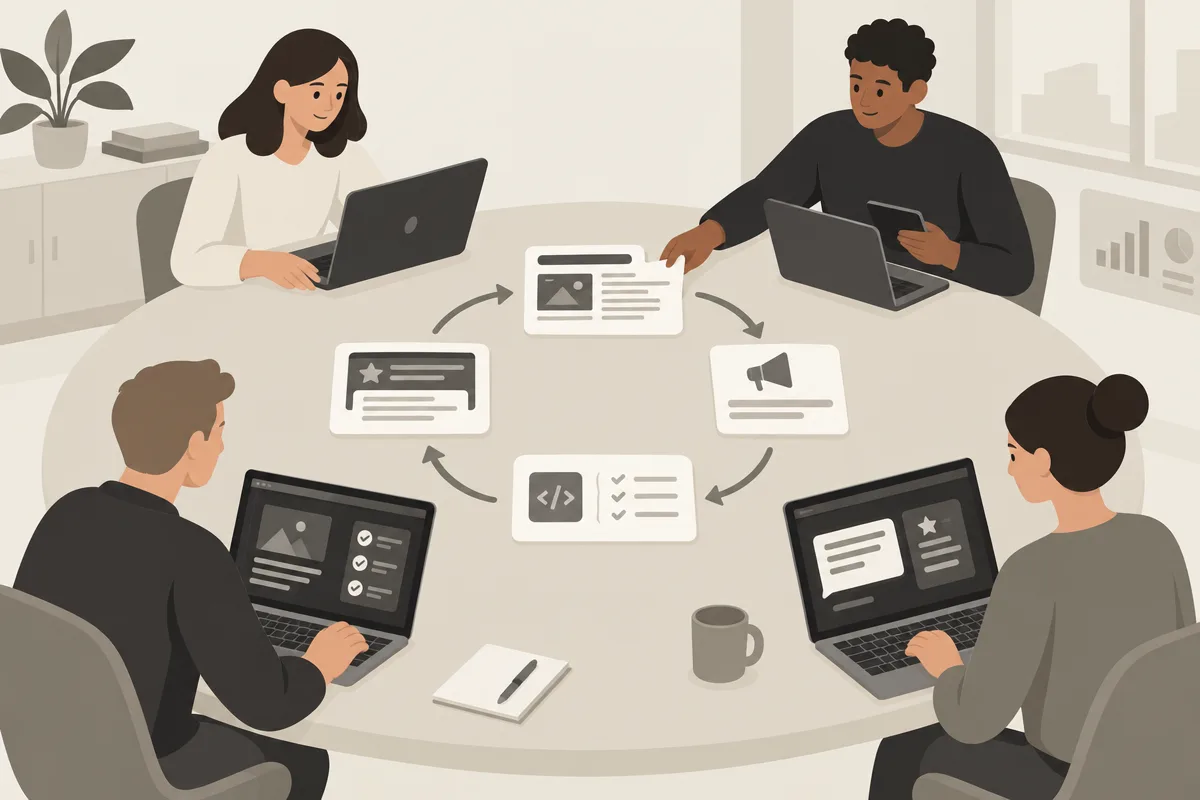 A B2B team links content updates, IndexNow submission, structured data, and AI citation tracking.