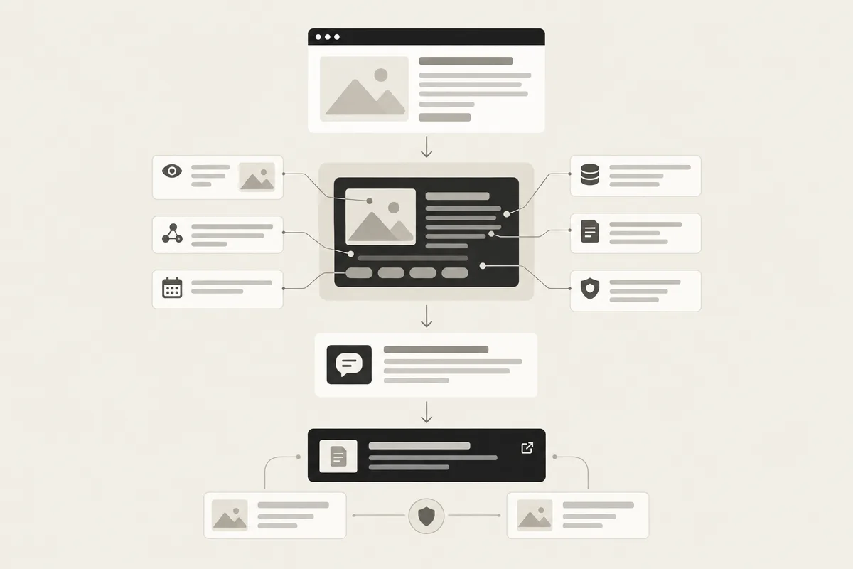 A diagram shows structured data and evidence making an indexed page more extractable and citable.