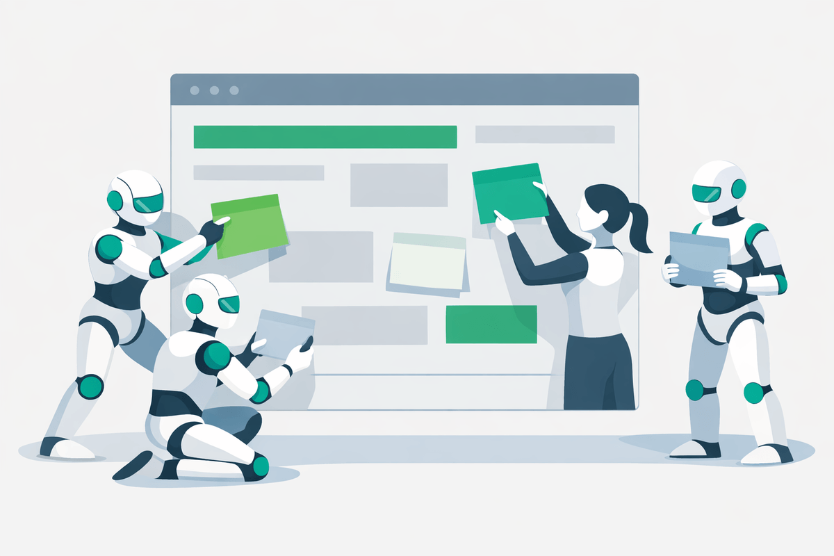 Multiple AI assistants pulling excerpts from a web page illustrating llms.txt for AI crawler guidance