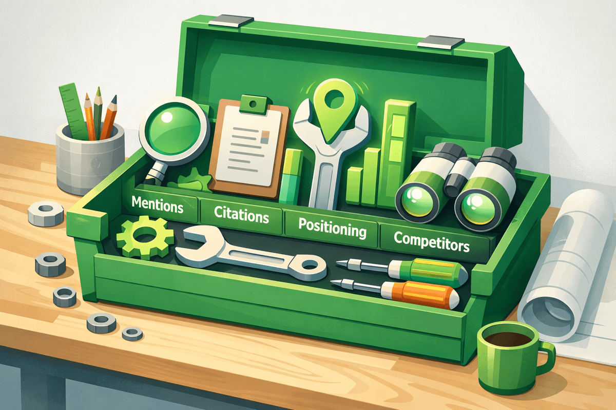 Toolbox with tools representing different prompt goals for LLM tracking and monitoring