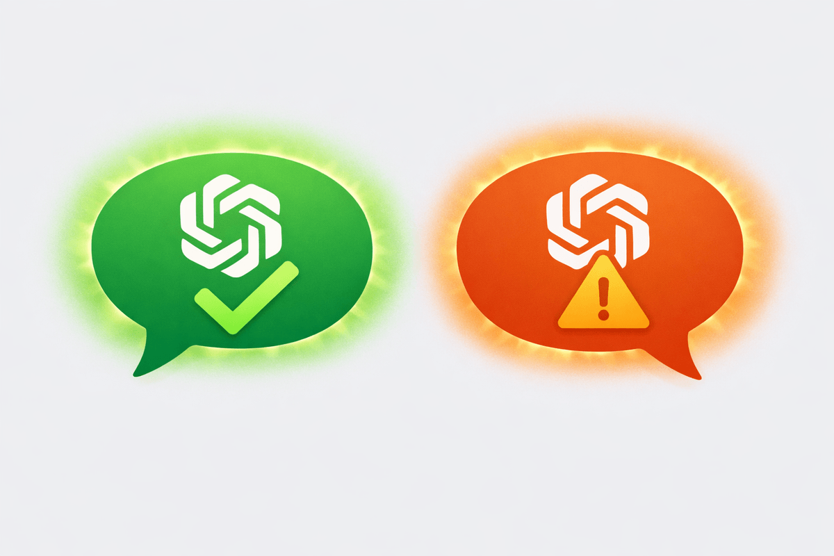 Two speech bubbles showing positive and negative brand mentions for tracking brand sentiment in LLMs