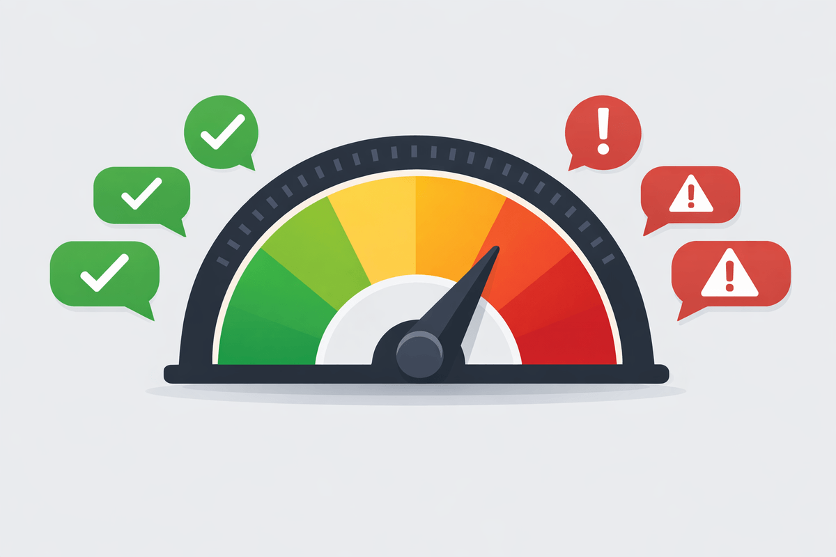 Dial illustrating brand visibility shifting based on positive and negative sentiment for tracking brand sentiment in LLMs