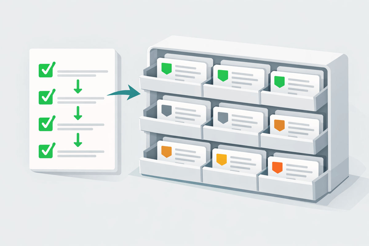 Checklist converting AI chat logs into labeled sentiment cards for tracking brand sentiment in LLMs