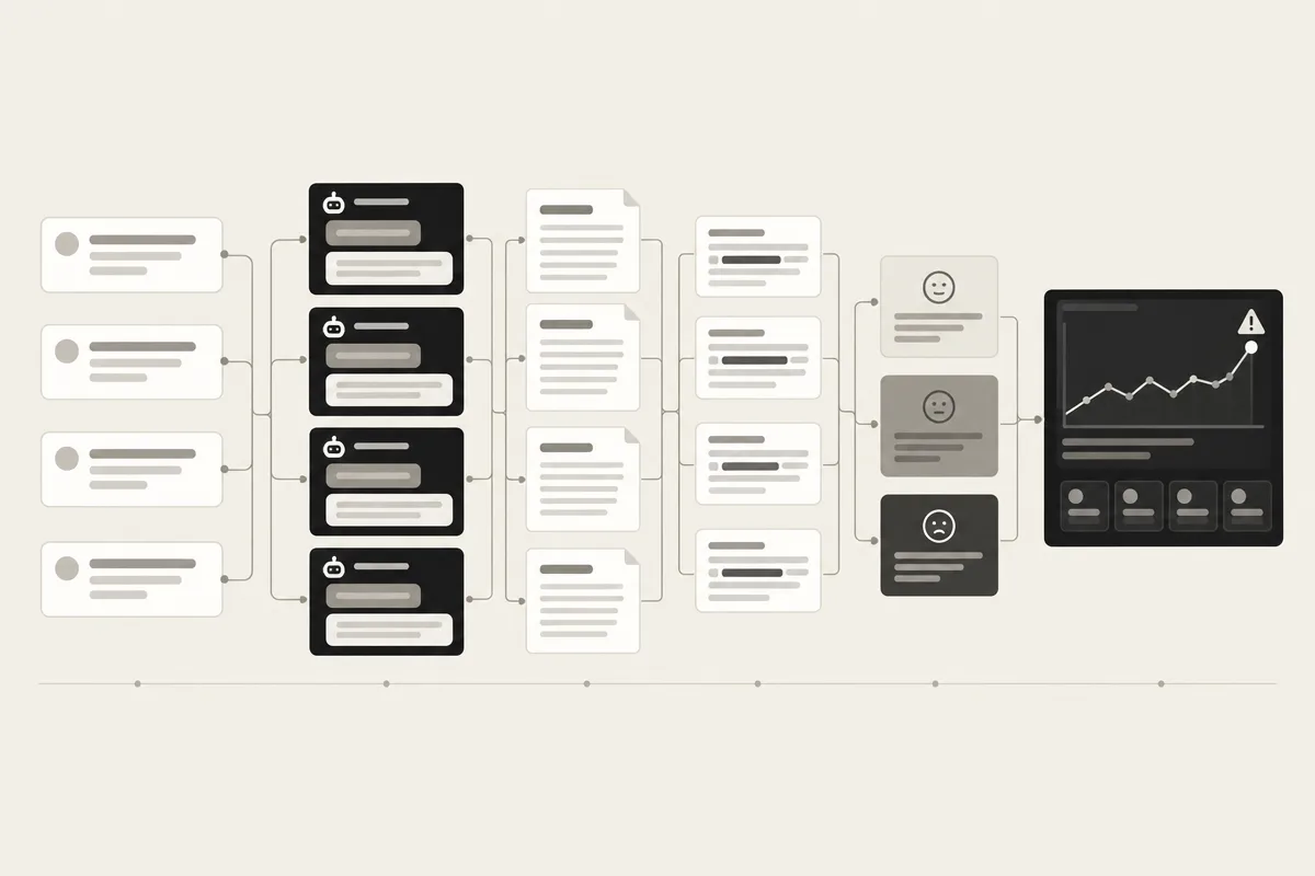 A wordless workflow captures AI answers, preserves evidence snippets, classifies sentiment, and tracks change over time.
